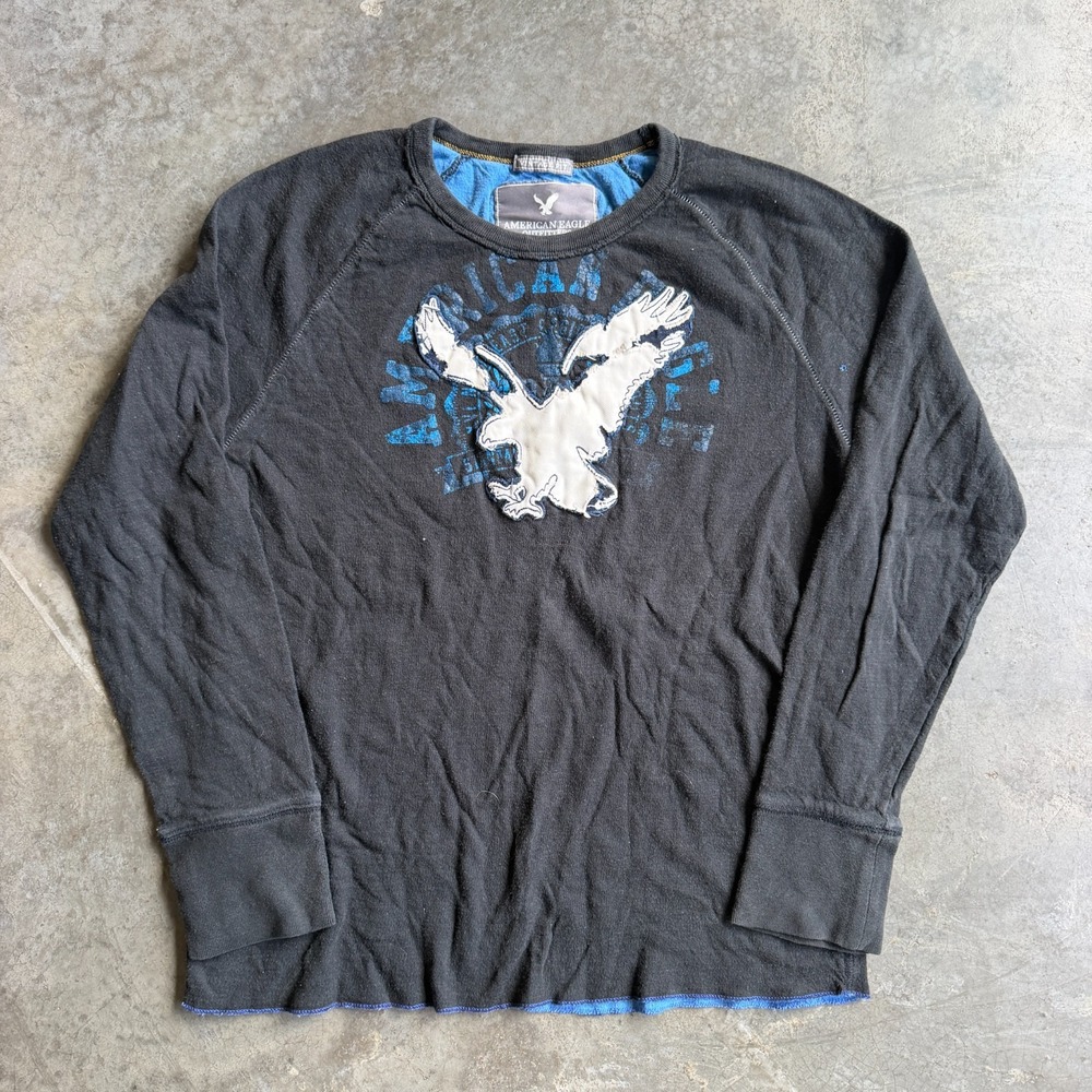American Eagle Y2K Shirt Mens Large Gray Vintage Fit Grunge Skate Long Sleeve